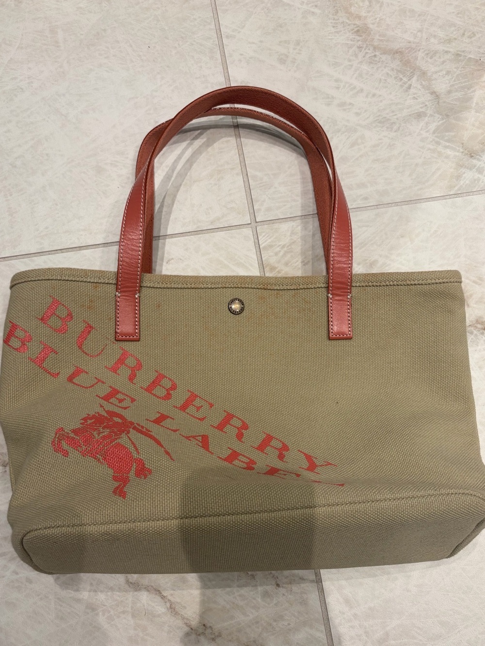 Burberry Blue Label Canvas Tote Bag Pink Logo Japan Exclusive